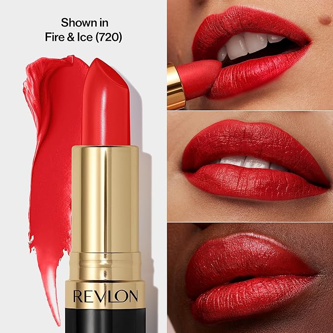 REVLON Super Lustrous Lipstick, High Impact Lipcolor with Moisturizing Creamy Formula, Infused with Vitamin E and Avocado Oil in Reds & Corals, Fire & Ice (720) 0.15 oz (Pack of 2)