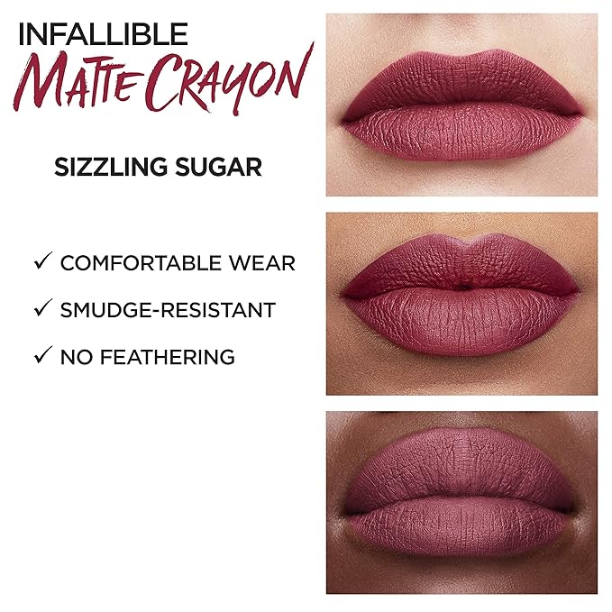 L’Oréal Paris Infallible Matte Lip Crayon, Sizzling Sugar (Packaging May Vary)