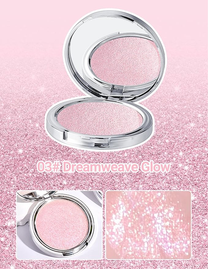 Erinde Shimmer Face Highlighter Makeup Powder, Cream to Powder Glow Finish, Lightweight & Healthy Radiance, Long Lasting Luminous Face Body Highlighter Makeup, 03 Dreamweave Glow