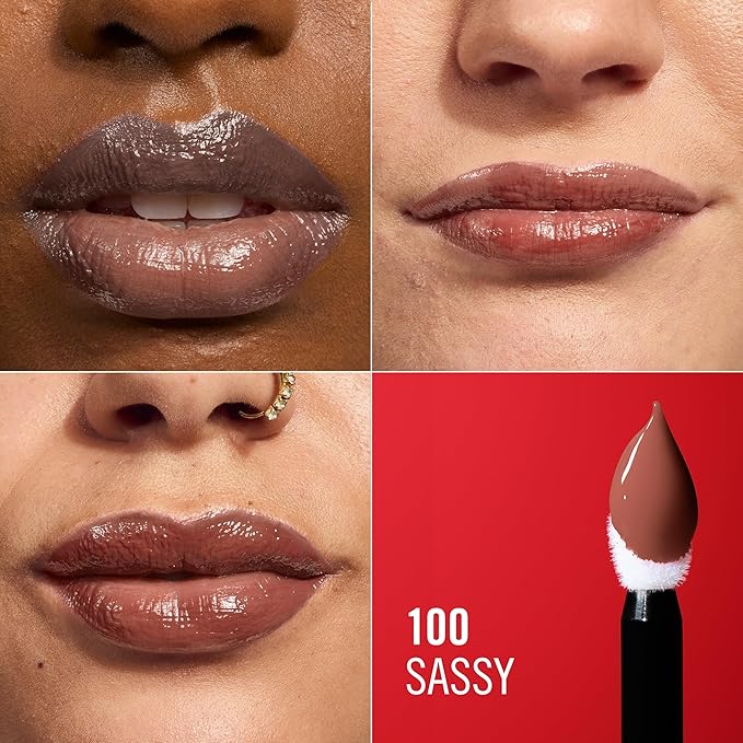 Rimmel Thrill Seeker Lip Latex, 100 Sassy, Liquid Lipstick, Lipgloss, Lip Colour, Hyaluronic Lipstick, Lip Stain, Smooth Shine, Hydration, Hyaluronic Acid, Vitamin E, Aloe Vera, 0.2oz