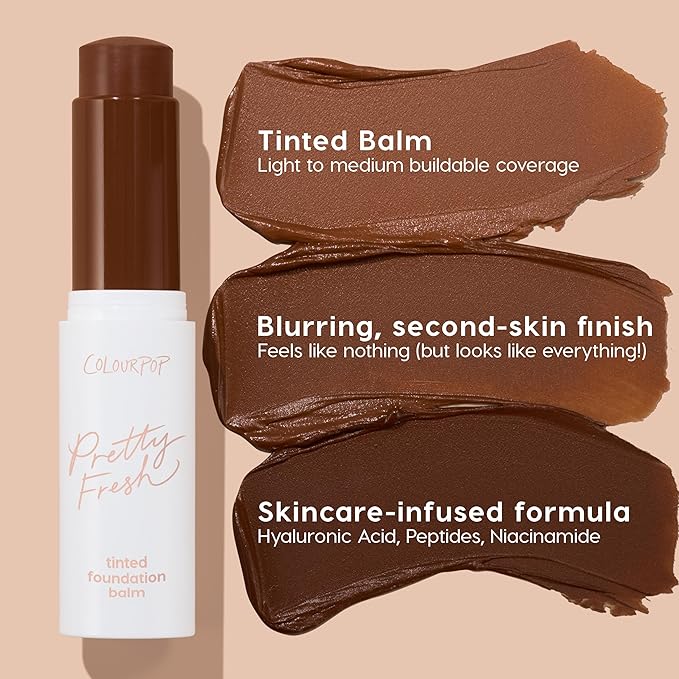 ColourPop Pretty Fresh Tinted Foundation Stick - Balm to Cream Foundation with Light to Medium Coverage - Infused with Hydrating Hyaluronic Acid, Peptides & Niacinamide - Deep Dark 22 (0.29 oz)