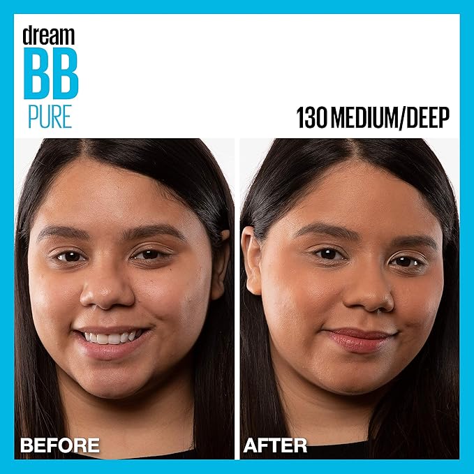 MAYBELLINE New York Dream Pure Skin Clearing BB Cream, 8-in-1 Skin Perfecting Beauty Balm With 2% Salicylic Acid, Sheer Tint Coverage, Oil-Free, Medium/Deep, 1 Count (Pack of 2)