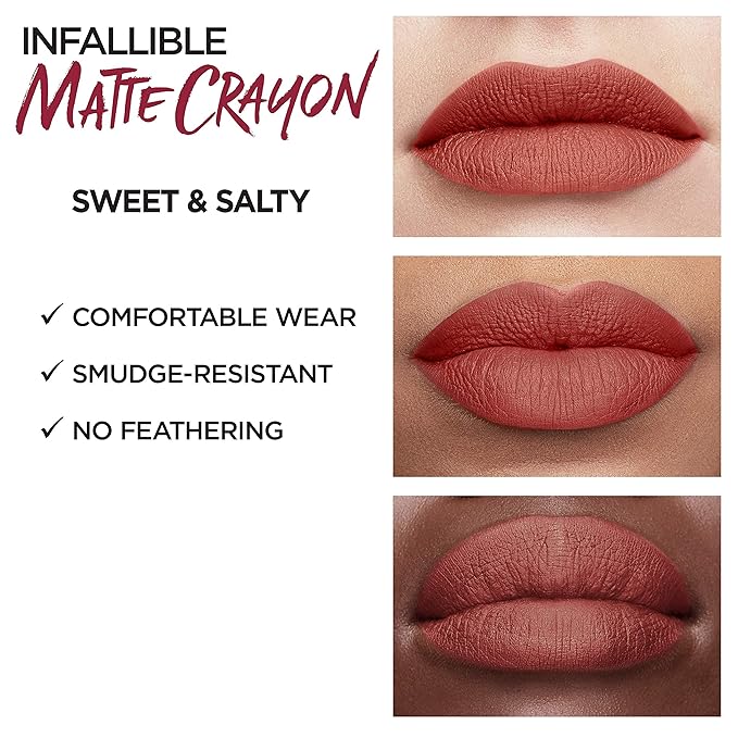 L’Oréal Paris Infallible Matte Lip Crayon, Sweet and Salty (Packaging May Vary)