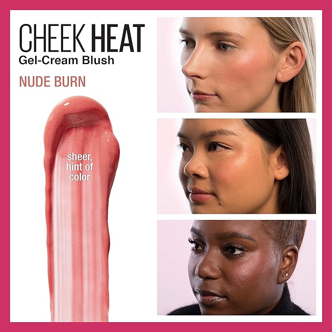 Maybelline Cheek Heat Gel-Cream Blush Makeup Bundle with Nude Burn and Coral Ember Shades, Lightweight Feel, Dewy Finish, Oil-Free, 1 Count Each
