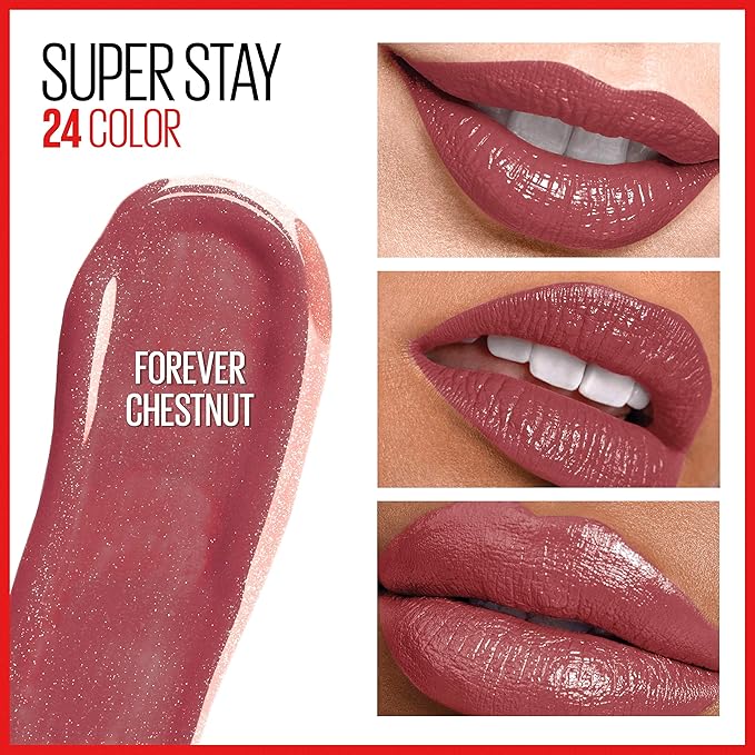 Maybelline Super Stay 24, 2-Step Liquid Lipstick Makeup, Long Lasting Highly Pigmented Color with Moisturizing Balm, Forever Chestnut, Brown, 1 Count