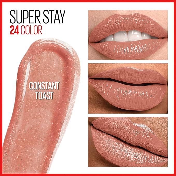 Maybelline Super Stay 24, 2-Step Liquid Lipstick Makeup, Long Lasting Highly Pigmented Color with Moisturizing Balm, Constant Toast, Nude, 1 Count