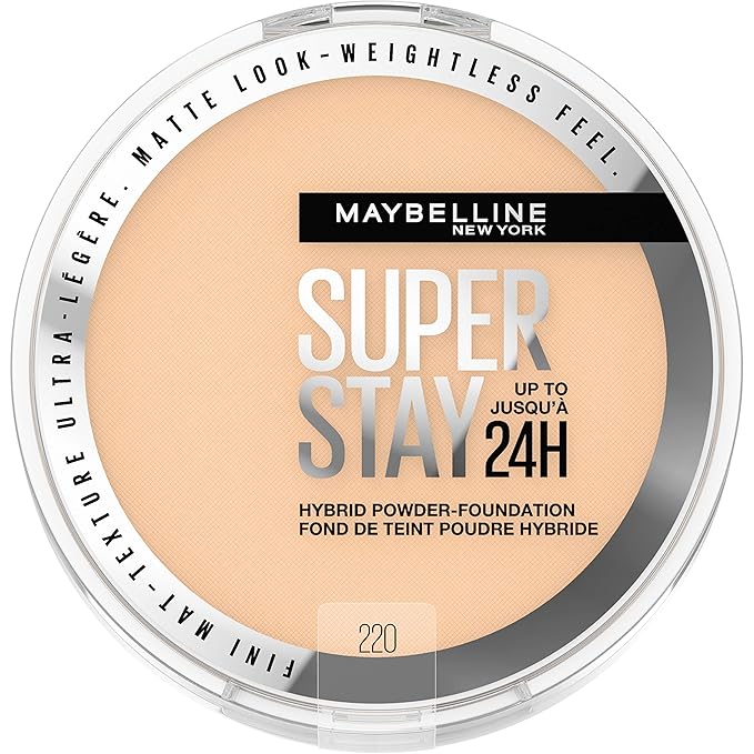 Maybelline Super Stay Up to 24HR Hybrid Powder-Foundation, Medium-to-Full Coverage Makeup, Matte Finish, 220, 1 Count