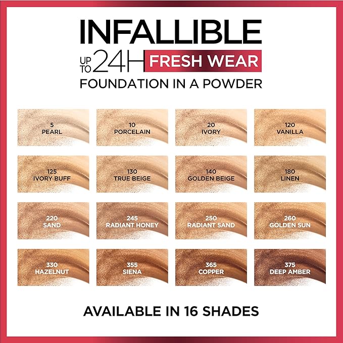 L'Oreal Paris Infallible Fresh Wear Foundation in a Powder, Up to 24H Wear, Ivory, 0.31 oz.