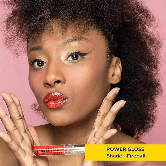 Rise & Slay Power Gloss – High-Pigment Hydrating Gloss Lipstick with Hyaluronic Acid, Jojoba Oil, Vit-E, Castor Oil, Non-Sticky Vibrant Shine, Coral Red, Summer Lips (Fireball, 4.5 ml)