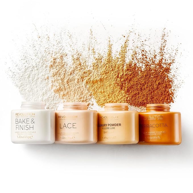 Makeup Revolution Loose Baking Powder, Make Up Setting Powder, Long Lasting Coverage, Reduces Shine, For Medium to Dark Skin Tones, Peach, 32g