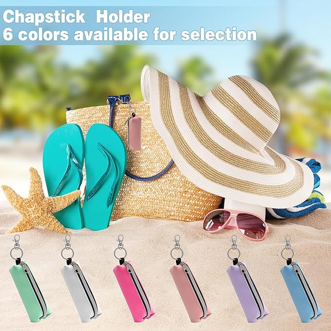 Chapstick Holder, 6 Pcs Lip Balm Sleeve Pouch Portable Lipstick Holder Bag Clip-on Makeup Travel Accessories Great Stuffers Gift for Women