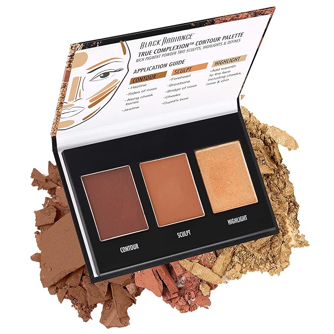 Black Radiance True Complexion Loose Setting Powder Banana 0.64 Ounce and Contour Palette Medium to Dark 0.38 Ounce