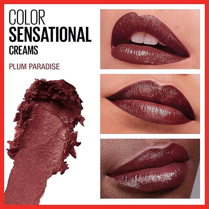 Maybelline Color Sensational Lipstick, Lip Makeup, Cream Finish, Hydrating Lipstick, Plum Paradise, Wine Plum ,1 Count