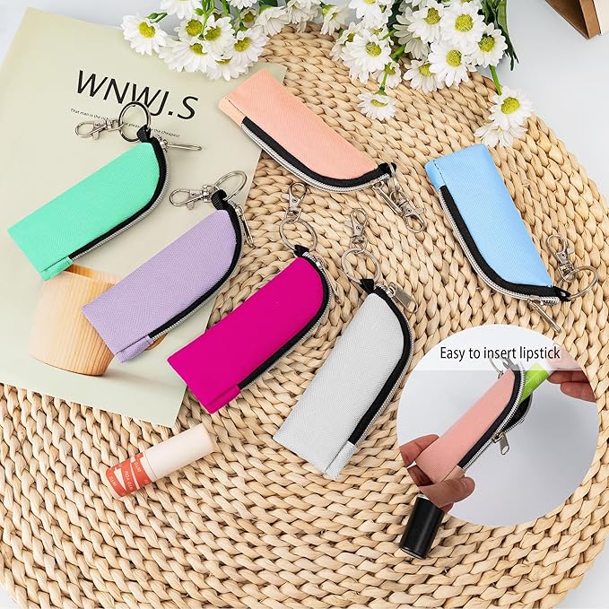 Chapstick Holder, 6 Pcs Lip Balm Sleeve Pouch, Portable Lipstick Holder Bag, Clip-on Makeup Travel Accessories, Great Stuffers for Women
