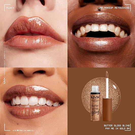 NYX PROFESSIONAL MAKEUP Butter Gloss Bling Lip Gloss, Non Sticky and Shiny Vegan Lip Makeup - Shimmer Down