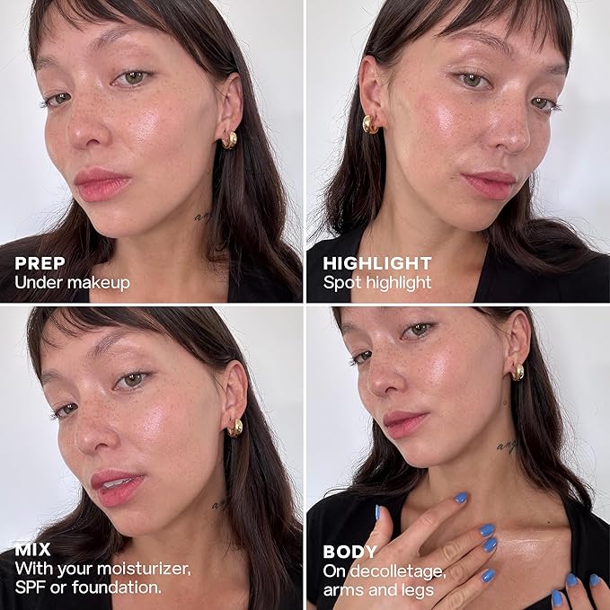Saie Glowy Super Gel Lightweight Illuminator - Luminizer and Makeup Primer for Glowing Skin - Enriched with Vitamin C + Hydrating Squalane Oil - Roseglow (1 oz)