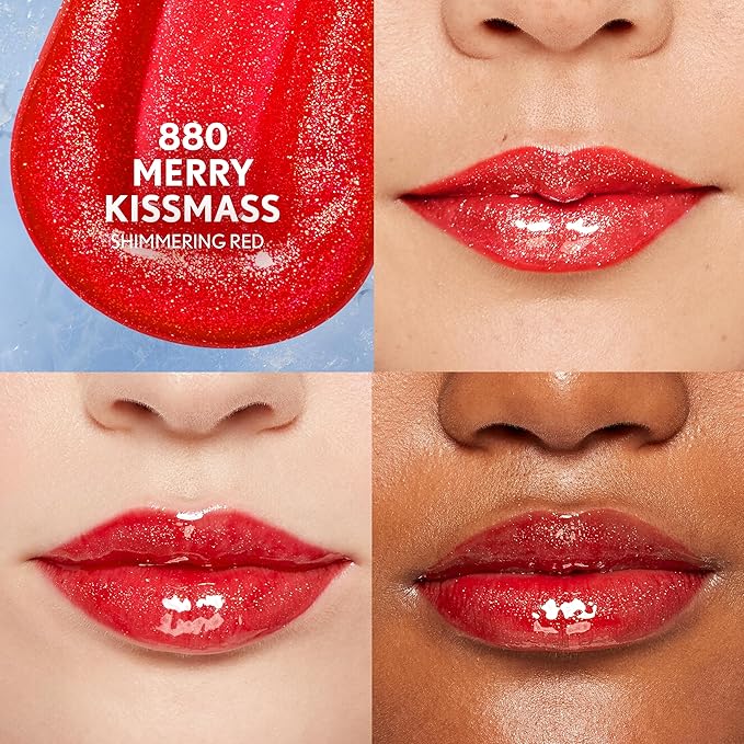 COVERGIRL Clean Fresh Yummy Plumper Lip Gloss, 880 Merry Kissmass, Shiny Gloss, Vegan Formula, Easy to Apply, Minty Flavor, 0.33oz