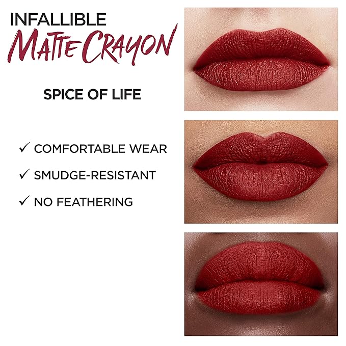 L’Oréal Paris Infallible Matte Lip Crayon, Spice Of Life (Packaging May Vary)