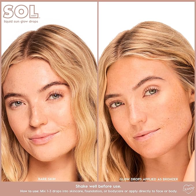 ColourPop Sol Liquid Sun Glow Drops - Buildable Face & Body Bronzer Drops - Glowy Summer Makeup Enriched with Niacinamide & Peptides for Radiant, Healthy-Looking Skin (1.11 oz)