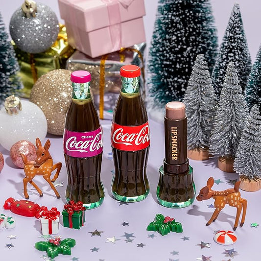 Lip Smacker Coca Cola Collection Lip Balm, Flavored Moisturizing, Smoothing Soft Shine, Hydrating & Protecting Fun Tasty Flavors, Cruelty-Free & Vegan - Holiday Classic Cherry Coke