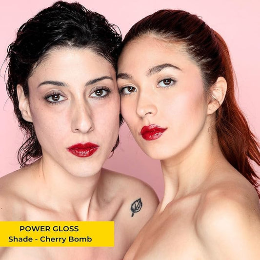 Rise & Slay Power Gloss – High-Pigment Hydrating Gloss Lipstick with Hyaluronic Acid, Vit-E, Jojoba & Castor Oil, Non-Sticky Vibrant Shine, Crimson Red (Cherry Bomb, 4.5 ml)