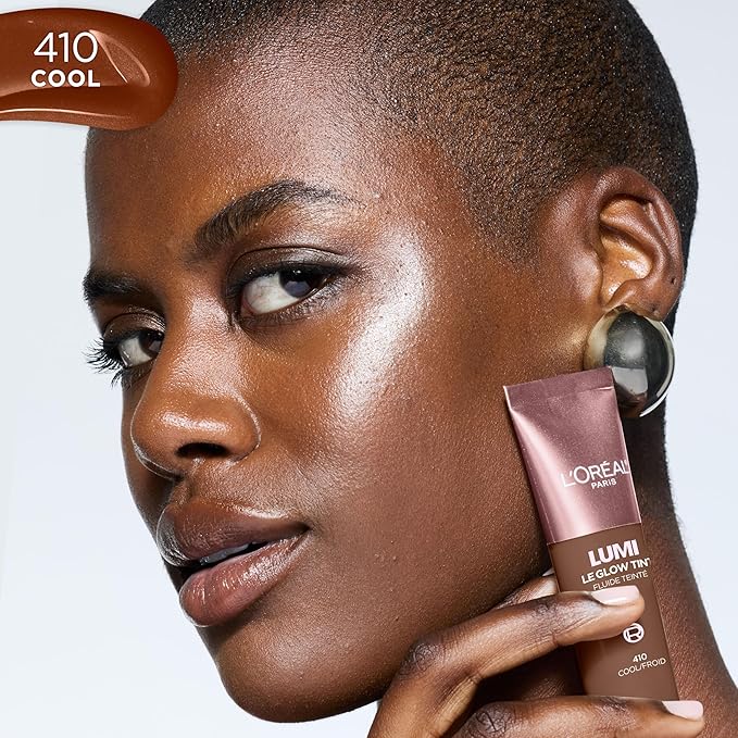 L'Oreal Paris Lumi Le Glow Skin Tint, Lightweight Water-Based Tinted Serum with Foundation-Like Coverage, Glow Illuminator, Cool 410, 0.85 Fl Oz