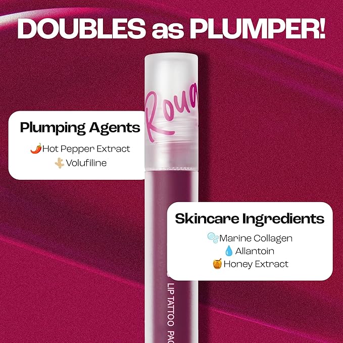 Rouge Star Plumping Lip Tattoo (0.17 oz) - 72-HR Long Lasting Waterproof Peel Off Lip Stain - Extreme Lip Plumper Transfer-Proof, Non -Sticky Hydrating Matte Lip Tint Tattoo (Plum Berry)
