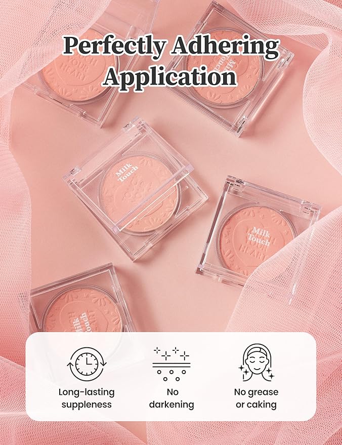 MILKTOUCH Touch My Cheek in Bloom Blush Sunshine Peony | Face Blushes Compact Powder Makeup | Oil Absorbing Powder Compact | For Oily Skin Korean Blush (0.18 oz)