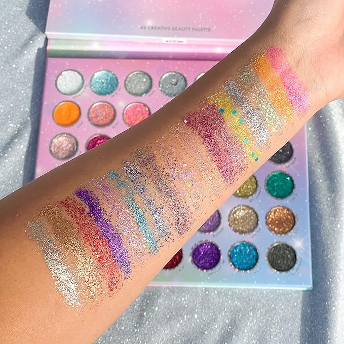 Kara Beauty Mega Glitz Pressed Glitter Palette - 42 Glitter Eyeshadow Shades for Face & Eye Makeup, Fine and Chunky Textures, Makeup Palette, No Glue Needed, Sparkly Makeup Kit for Girls & Kids
