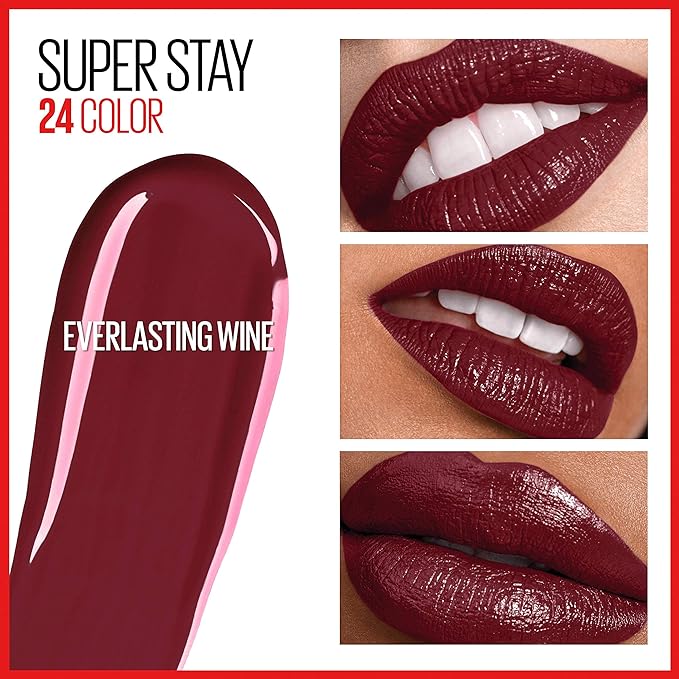 Maybelline Super Stay 24, 2-Step Liquid Lipstick Makeup, Long Lasting Highly Pigmented Color with Moisturizing Balm, Everlasting Wine, Plum Red, 1 Count