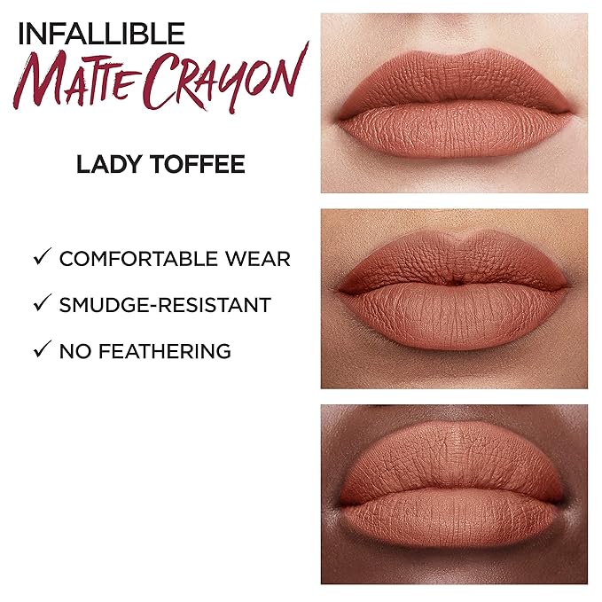 L’Oréal Paris Infallible Matte Lip Crayon, Lady Toffee (Packaging May Vary)