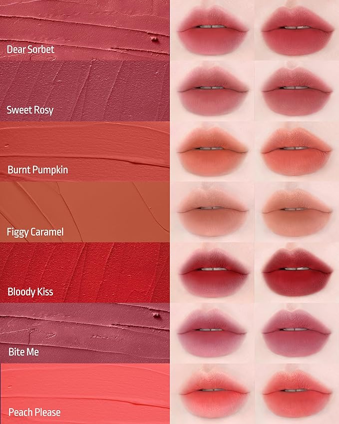 HEVVYMAKEUP Blurring Effect Lip Tint(Moody) - Airy Velvet Matte Lips - Vegan, Longwear, Vibrant, Buildable Creamy Soft Texture - Korean Lip Makeup, Dear Sorbet, 0.13 fl.oz.