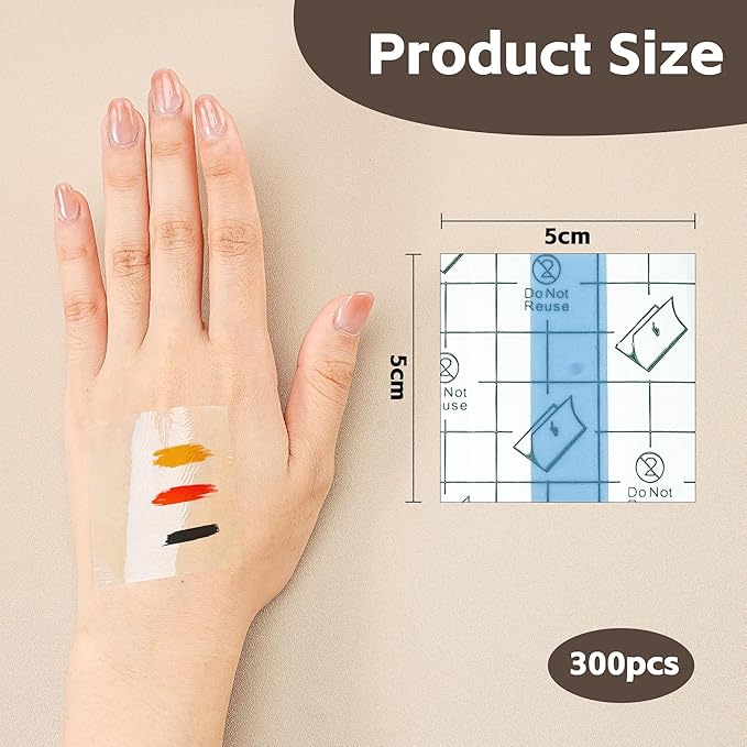 300 Pieces Makeup Hand Palette Single Use Makeup Mixing Palette, Transparent Waterproof Makeup Palettes Cosmetic Makeup Palette, Adhesive Artist Cosmetic Makeup Palette for Makeup Artist (transparent)