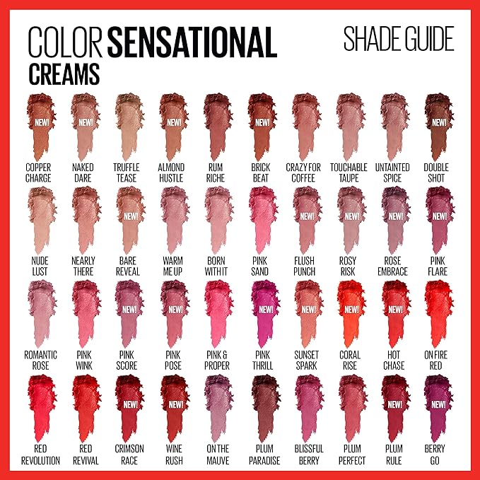 Maybelline Color Sensational Lipstick, Lip Makeup, Cream Finish, Hydrating Lipstick, Nude, Pink, Red, Plum Lip Color, Wine Rush, 0.15 oz; (Packaging May Vary)