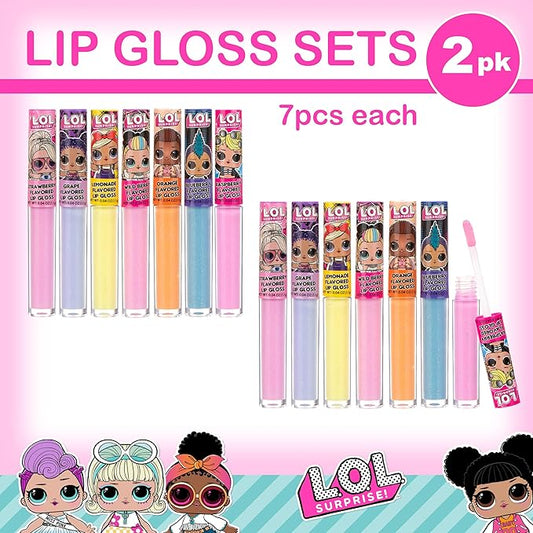 L.O.L Surprise! 14pc Lip Gloss for Girls, Lol Lip Gloss Set Value Pack, 14 Assorted Fruit Flavored Lip Glosses, Non Toxic, Kid Friendly, Party Favors, Gift For Kids