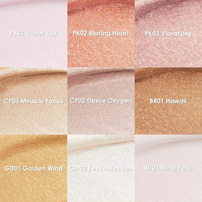 FOCALLURE Shimmer Liquid Highlighter, Smooth Cream Formula and Non-greasy Finish,Delivers a Natural Glow, Long Lasting Illuminator Highlighter Face Enhancing Makeup,Blazing Heart