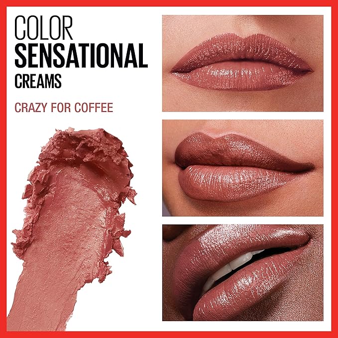 Maybelline Color Sensational Lipstick, Lip Makeup, Cream Finish, Hydrating Lipstick, Crazy for Coffee, Nude Pink ,1 Count