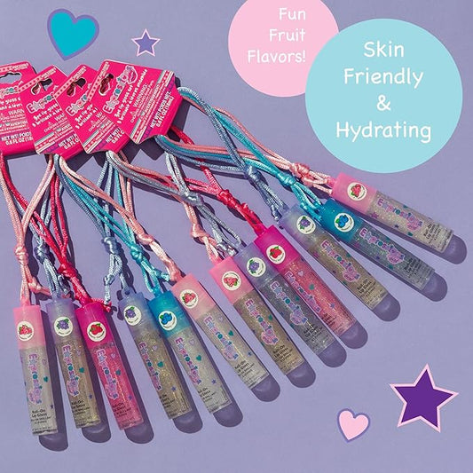 12pc Lip Gloss Necklace, Fruit Flavored Lip Gloss Set, Lip Gloss Value Pack, Teen Girls Party Favors, Non Toxic Lip Gloss Necklaces For Girls