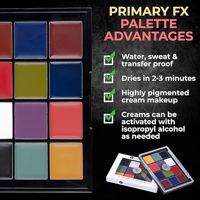 12-Color Primary FX Cream Palette, Professional Quick Drying Waterproof SFX Makeup for the Stage, Film, Costumes, Cosplay