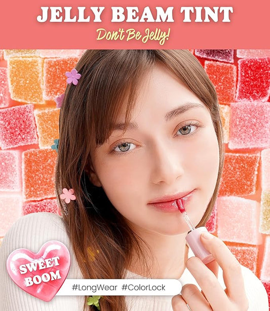 Peach C Jelly Beam Tint - Long Lasting Korean Lip Tint Stain Plumping Jelly Lip Gloss - Lightweight, Moisturizing & Buildable Lip Makeup Jelly Tint Blush with Vitamin E (Sweet Boom, 0.07 oz)