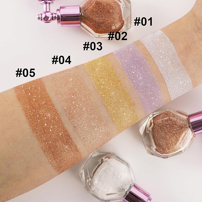 Shimmering Highlighter Powder Spray, Sparkle Powder High Gloss Spray for Face Body & Hair, Long-lasting Glitter Waterproof Face Highlighter Spray for Women Party or Daily Wear, 05