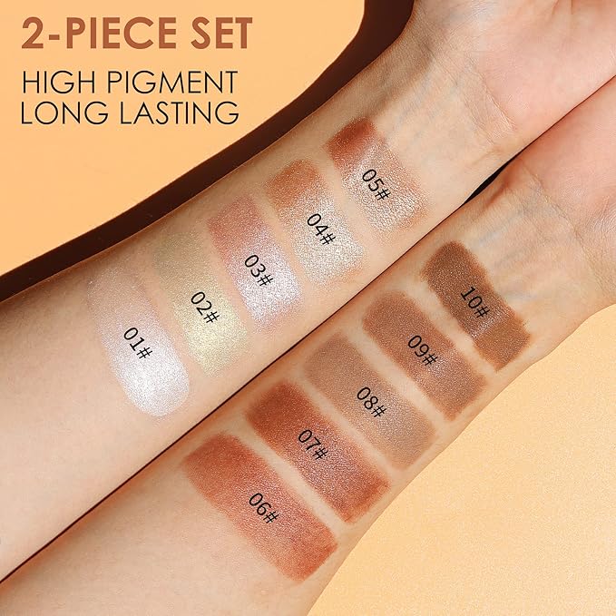 POPMISOLER 2 pcs Makeup Highlighter Stick & Cream Contour Stick, Natural Face Bronzer Stick Cool Toned Contour Kit for Beginners Waterproof Shimmer Highlight Stick, Brightening Foundation Stick