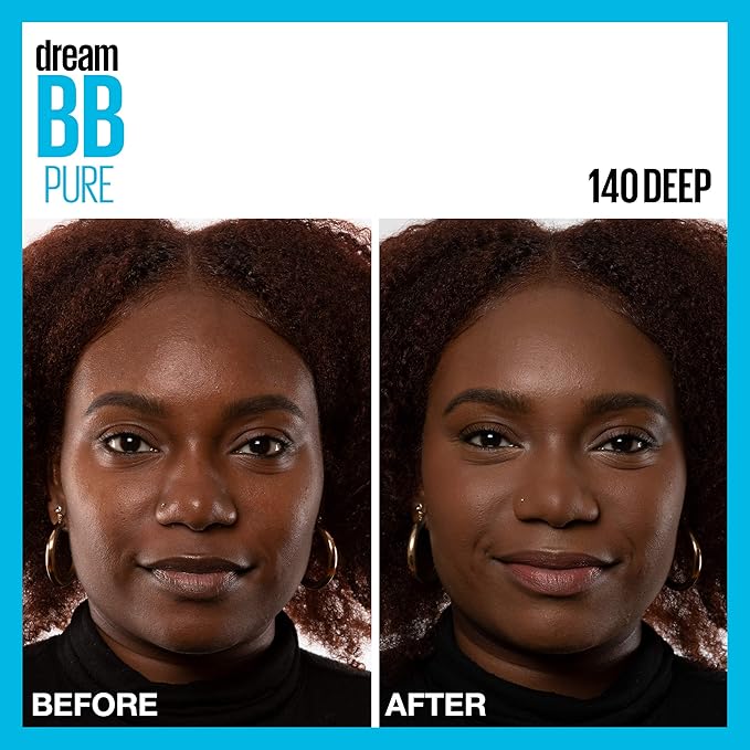 Maybelline Dream Pure Skin Clearing BB Cream, 8-in-1 Skin Perfecting Beauty Balm With 2% Salicylic Acid, Sheer Tint Coverage, Oil-Free, Deep, 1 Count (Pack of 2)