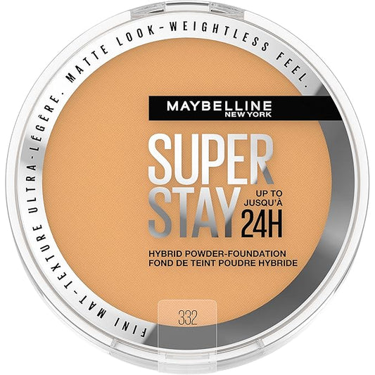 Maybelline Super Stay Up to 24HR Hybrid Powder-Foundation, Medium-to-Full Coverage Makeup, Matte Finish, 332, 1 Count