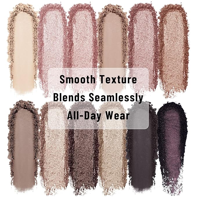 UCANBE 12 Color Eyeshadow Makeup Palette, Naked Nude Eye Shadow, Neutral Matte Shimmer Make Up Pallet with Double-ended Brush Set Kit, Highly Pigmented Long Lasting Waterproof