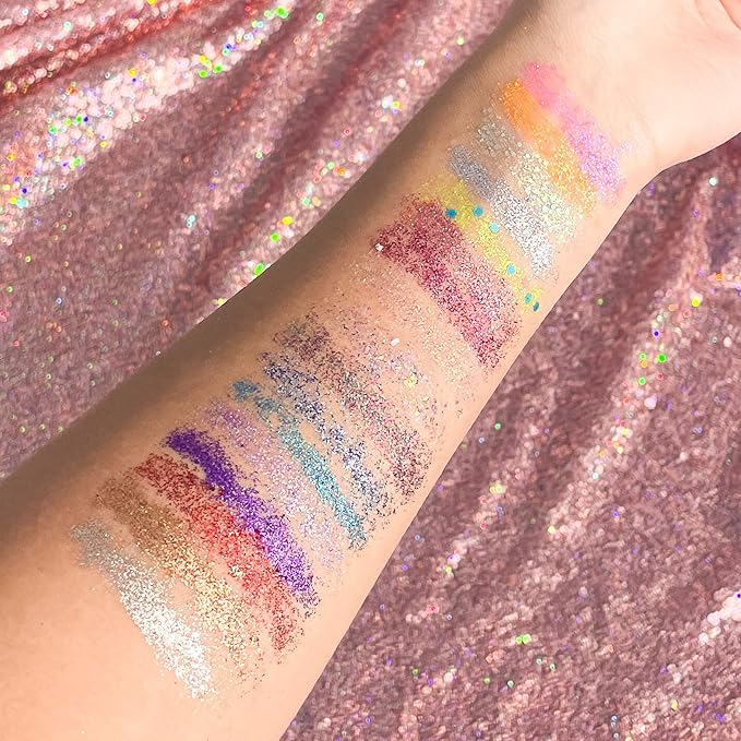 Kara Beauty Mega Glitz Pressed Glitter Palette - 42 Glitter Eyeshadow Shades for Face & Eye Makeup, Fine and Chunky Textures, Makeup Palette, No Glue Needed, Sparkly Makeup Kit for Girls & Kids