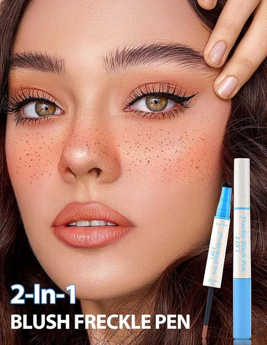 Freckle Pen and Liquid Blush Makeup Set, Freckle Stamp, Freckle Blush Liquid Pencil with Powder Puff, Freckles Tattoo, Waterproof Quick Dry Long Lasting, Natural Sun-kiss Face Makeup #02