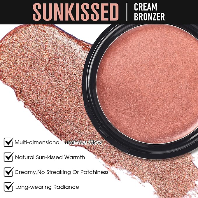 UCANBE Face & Body Cream Bronzer, Natural Coral Warm Sun-Kissed Glow Blusher, Buildable Blendable for Long Lasting Radiant Glow, Luminous Bronzing Highlighting Muti-Use Makeup Palette