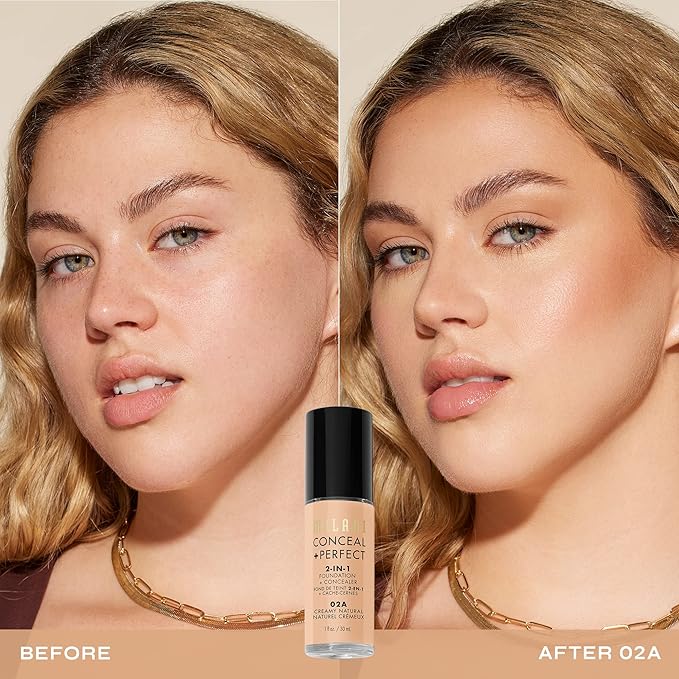 Milani Conceal + Perfect 2-in-1 Foundation + Concealer - Creamy Natural (1 Fl. Oz.) Cruelty-Free Liquid Foundation - Cover Under-Eye Circles, Blemishes & Skin Discoloration for a Flawless Complexion