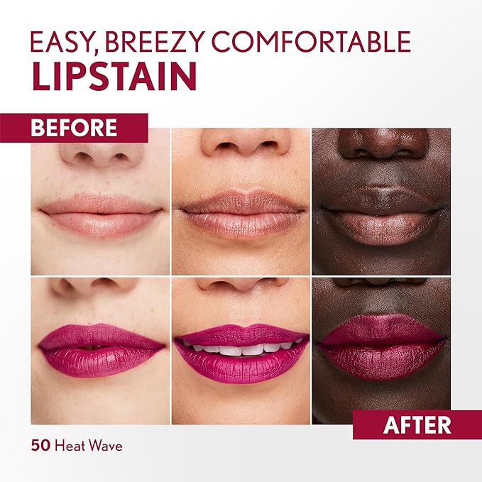 COVERGIRL Outlast Lipstain Bundle - 50 Heat Wave & 60 Plum Berry, Vegan Formula